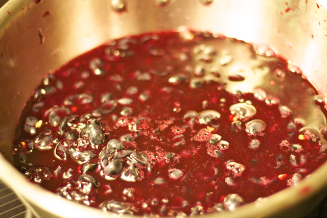 Grape mash on the stove