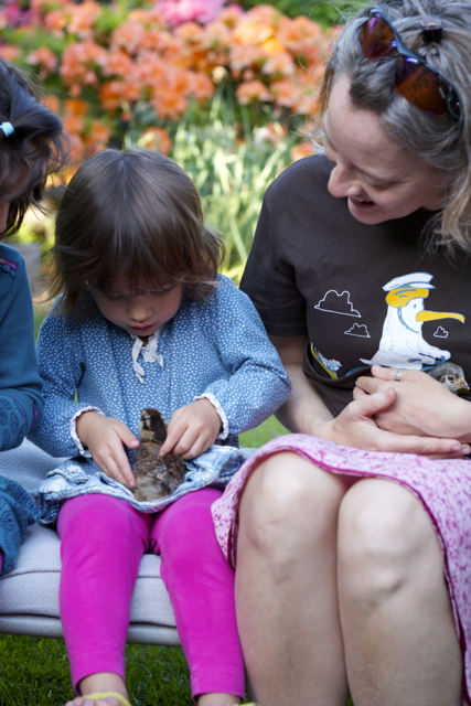 Leila was not entirely sure how best to hold her chick